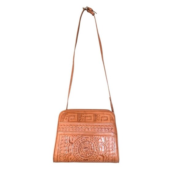 Genuine Mexican Leather Hand Tooled Bag Purse Floral Design Brown Mexico Western - Picture 12 of 13